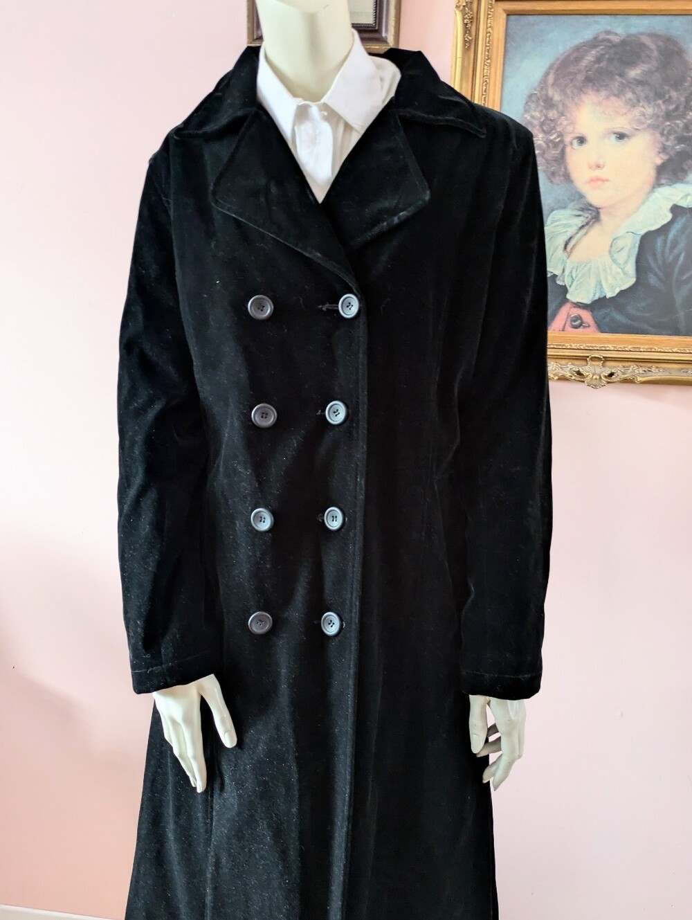 Classic Black Double-Breasted Velvet Coat